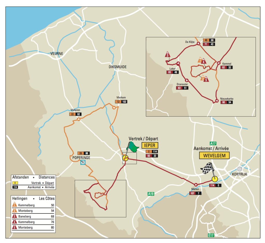 The route of the 2016 Women's Gent-Wevelgem.